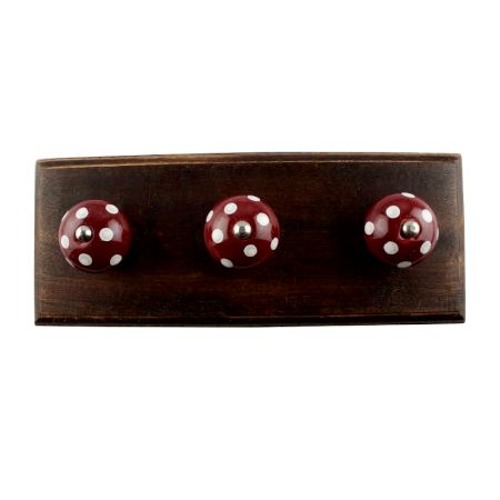 Cherry Base White Polka Dotted Ceramic Wooden Hook